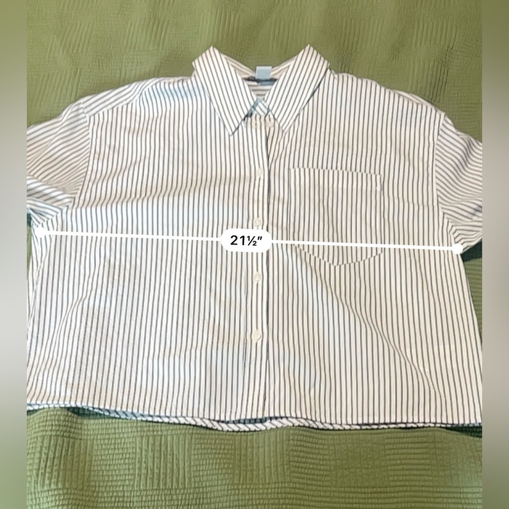 Athleta Midday Cropped Poplin Shirt Repose Navy Stripe Size M - Picture 13 of 14
